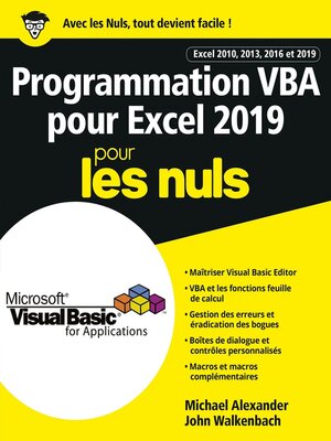 cover image of Programmation VBA pour Excel 2019 Pour les Nuls